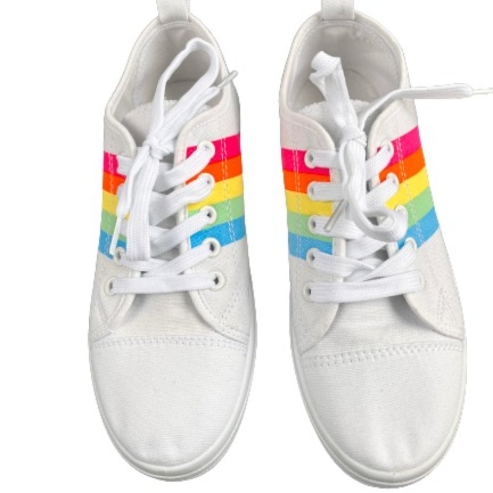 Sole Mates Womens Size 7-8 Sneakers Tennis Shoes White Rainbow Stripes